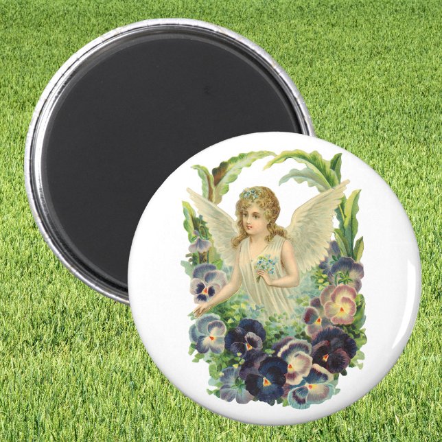 Íman Anjo Páscoa vitoriano com Flores Pansy Roxas (Criador carregado)