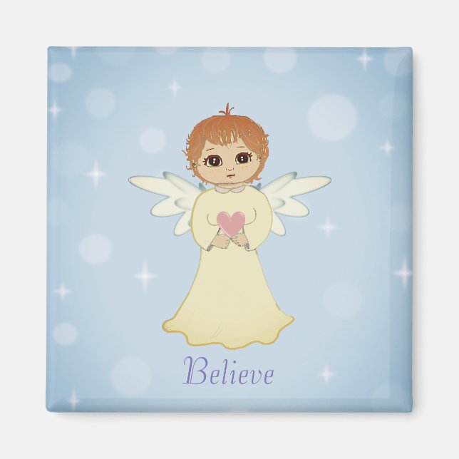 Íman Anjo pequeno fofo em azul claro (Frente)
