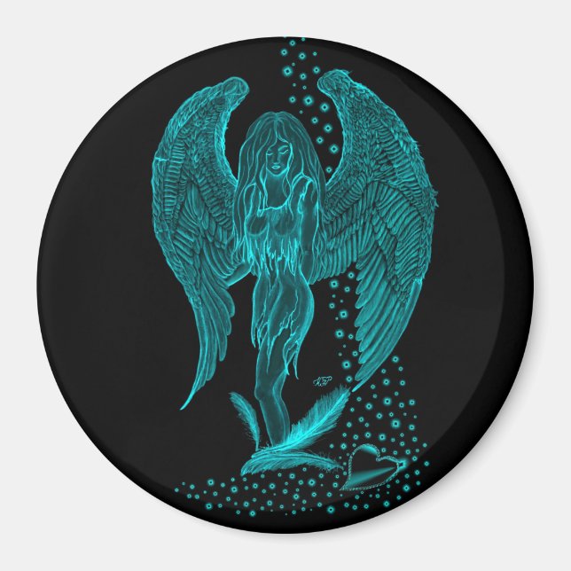 Íman Anjo perdido no Amor, desenho preto e verde (Frente)