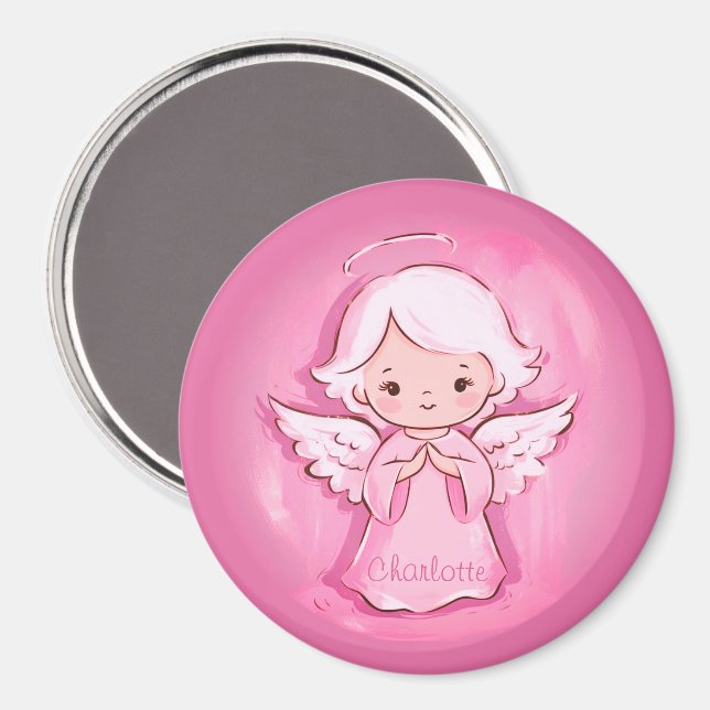 Íman Anjo Rosa Bonito Com Nome Para Meninas Frigorífico (Front/Back)
