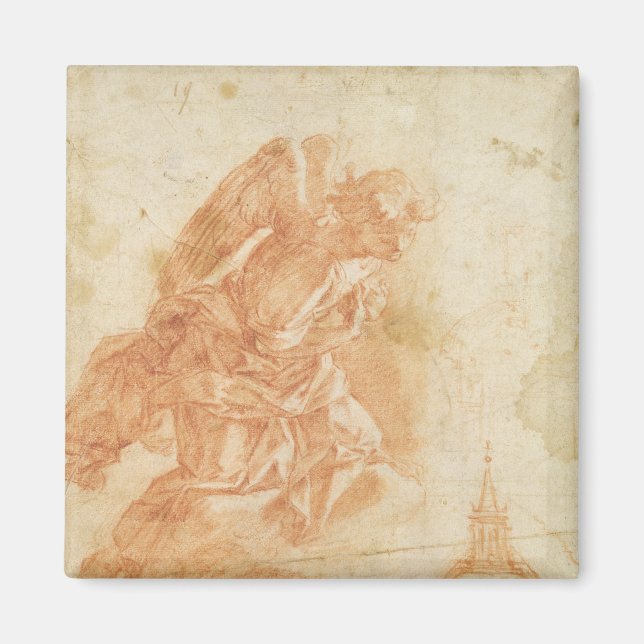 Íman Anjo suspenso e desenho arquitetônico, c.1600 (Frente)