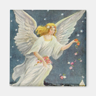 Íman Anjo Vitoriano do Natal Antigo com Estrelas Rosas