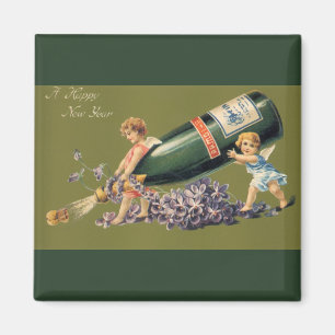 Íman Anjos do vintage com Champagne; Um feliz ano novo