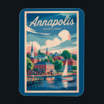 Íman Annapolis Maryland Skyline Viagem Art Vintage<br><div class="desc">Annapolis retro vetor viagem design. Lar na Academia Naval dos EUA e aninhado na Baía de Chesapeake,  é um destino perfeito para navegação,  frutos do mar e exploração da história americana.</div>