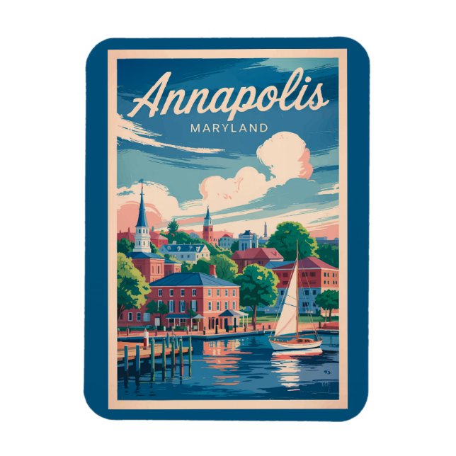 Íman Annapolis Maryland Skyline Viagem Art Vintage (Vertical)