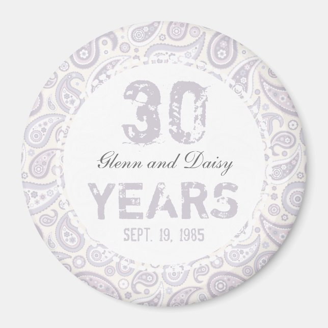Íman Anniversário de Casamento de 30 Pearl Paisley Patt (Frente)