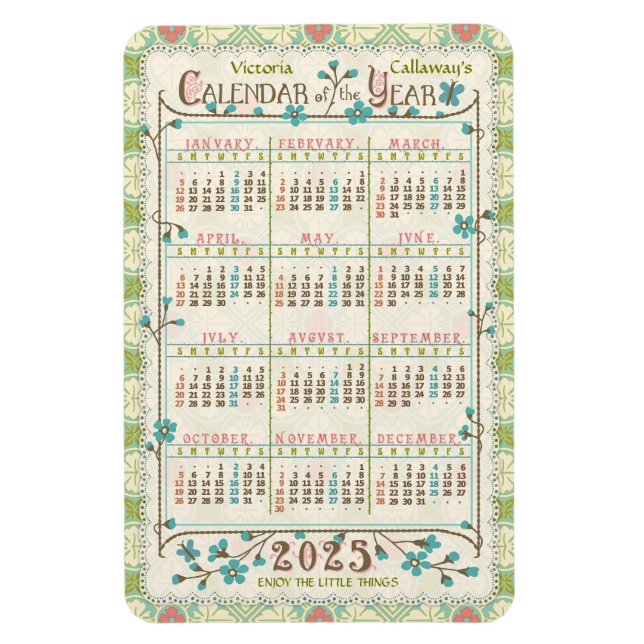 Íman Ano Calendário Personalizado 2025 | Art Nouveau Vi (Vertical)