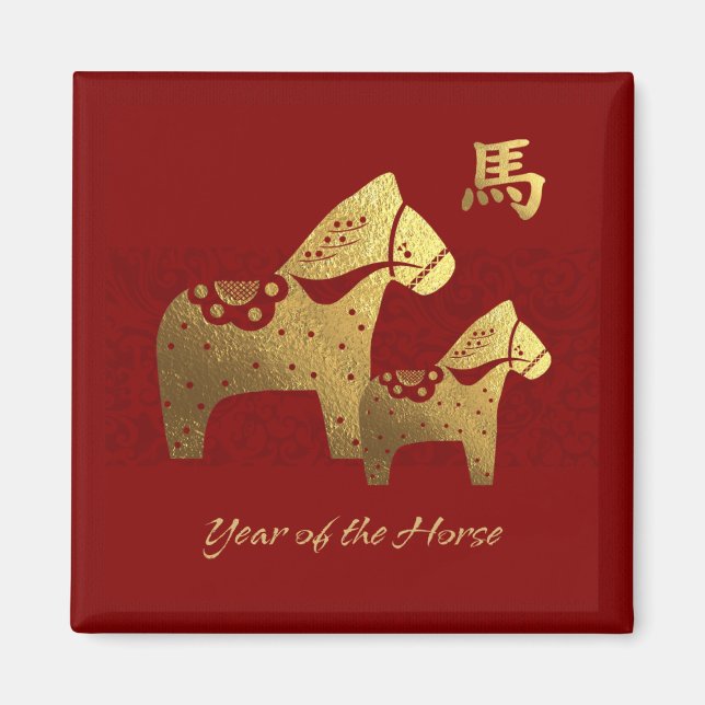 Íman Ano Chinês do Cavalo Vermelho Dourado (Frente)
