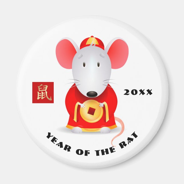 Íman Ano Chinês do Rato. Magneta de presente de ano per (Frente)