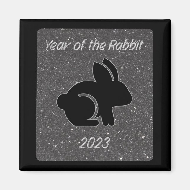 Íman Ano do Design do Rabbit Black Glitter (Frente)