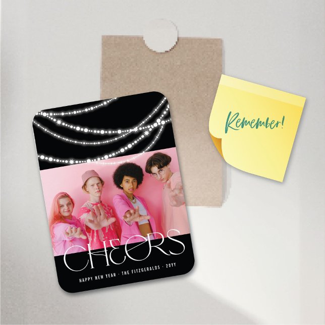Íman Ano Novo Cheios de Luz Espumante Foto Na moda (New Year Cheers Sparkling Lights Stylish Photo Flexible Magnet @ fat_fa_tin)