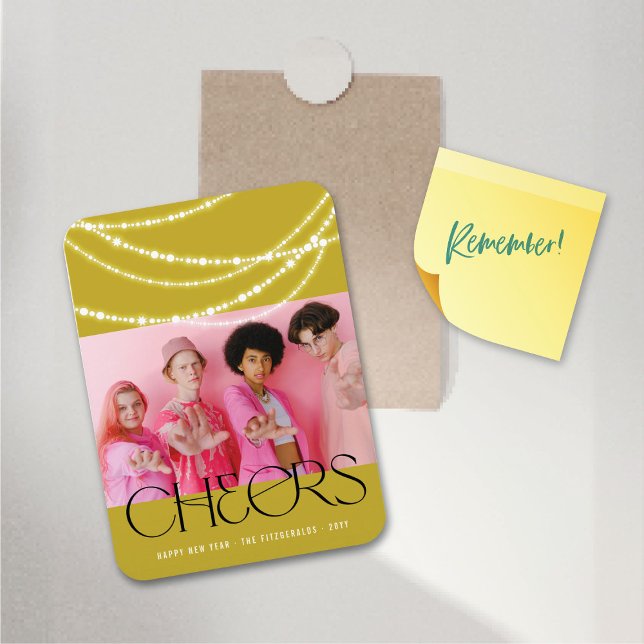 Íman Ano Novo Cheios de Luz Espumante Foto Na moda (New Year Cheers Sparkling Lights Stylish Photo Flexible Magnet @ fat_fa_tin)