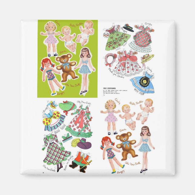 Íman Anos 50 de Design de Boneca de Papel, Retro Adoráv (Frente)