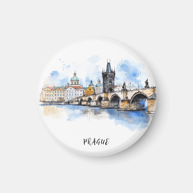 Íman Antiga Praga, Charles Bridge Watercolor (Frente)
