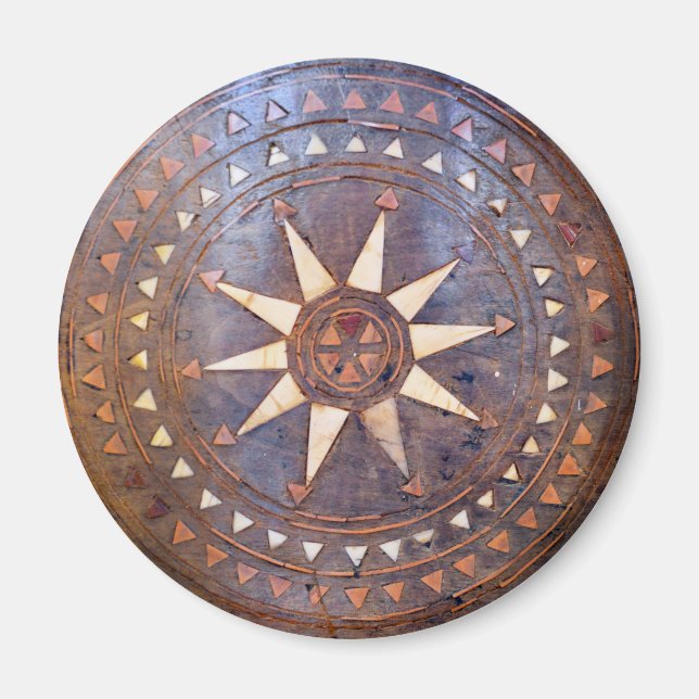 Íman antigo símbolo grego madeira motif étnico do sol e (Frente)