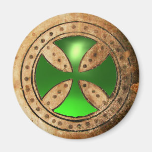 Íman ANTIQUE TEMPLAR CROSS Green Emerald Gem