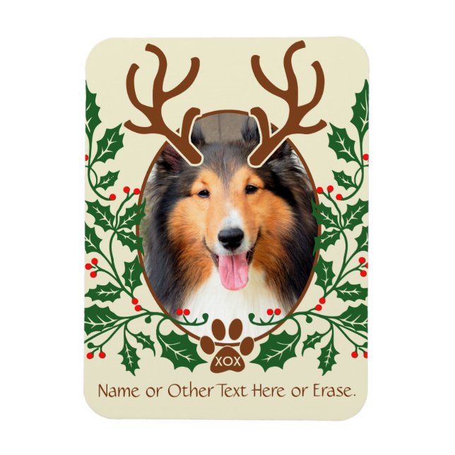 Íman Antlers De Natal Para Cachorro / Personalizar Gato (Vertical)