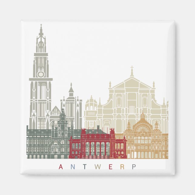 Íman Antwerp skyline poster (Frente)