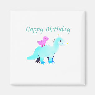 Íman Anúncio de aniversário de dinossauro com aquarela