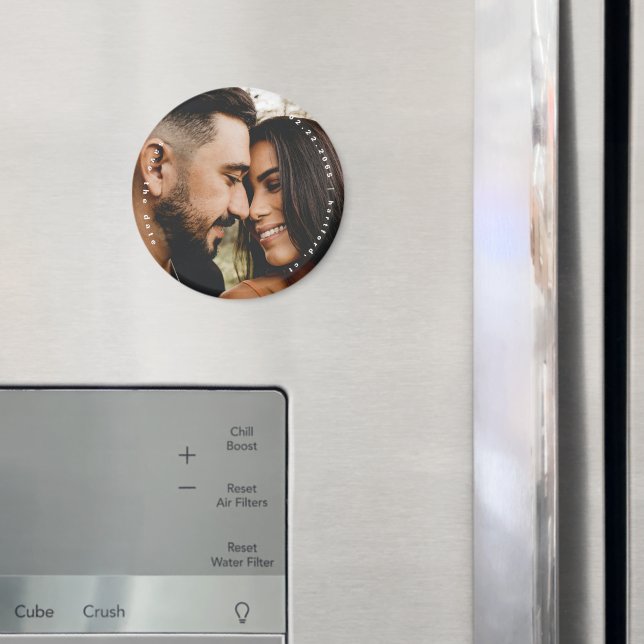 Íman  Anúncio de Casamento Redondo com Foto do Casal  (In Situ (Fridge))