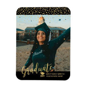 Íman Anúncio de Formatura com Foto e Confete Dourado