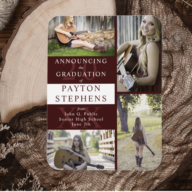 Íman Anúncio de Graduação de Foto Clássica Moderna Maro (Classy Modern Maroon Photo Graduation Announcement Magnet)