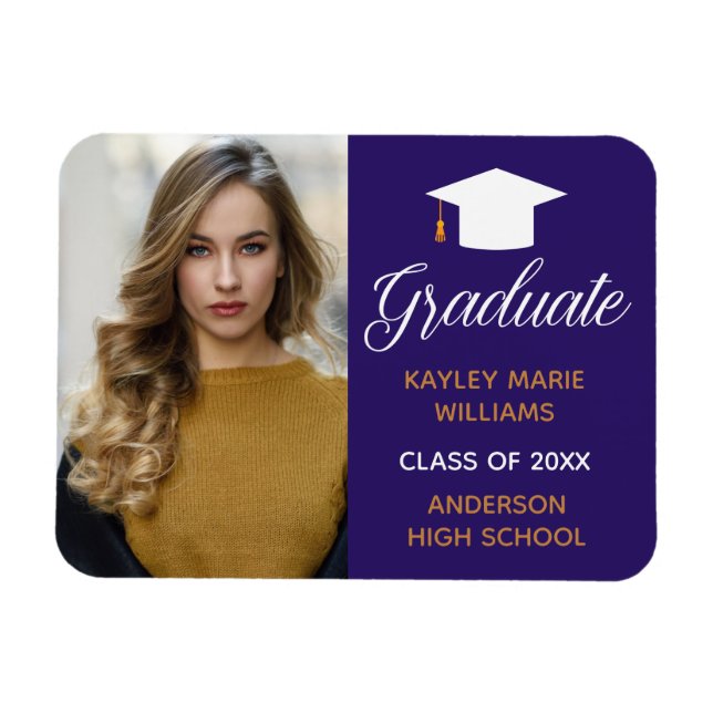 Íman Anúncio de Graduação de Foto do Formando Roxo 2023 (Horizontal)