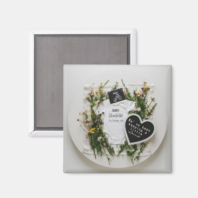Íman Anúncio de gravidez com flores silvestres Presente (Front/Back)