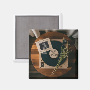 Íman Anúncio de Gravidez com Tocador de Vinil Retrô
