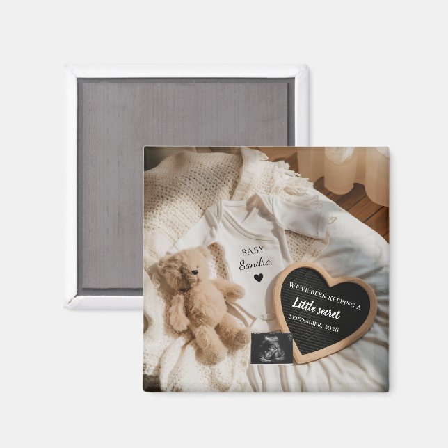 Íman Anúncio de gravidez do ursinho Minimal Bearly Wait (Front/Back)