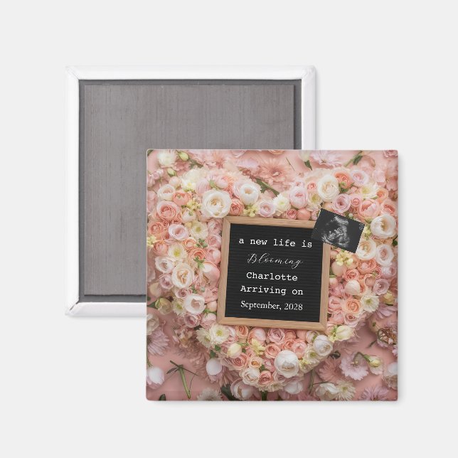 Íman Anúncio de gravidez Revelação de bebê Floral Paste (Front/Back)