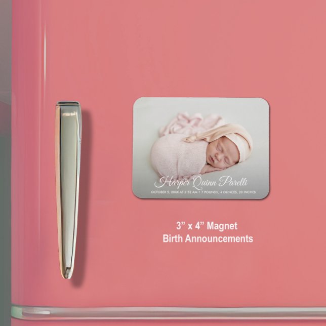 Íman Anúncio de Nascimento da Foto Elegante (Small 3" x 4" magnet birth announcements (4" x 6" and 5" x 7" in our collection.))