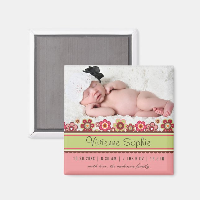 Íman Anúncio de Nascimento da Menina com Foto de Margar (Front/Back)