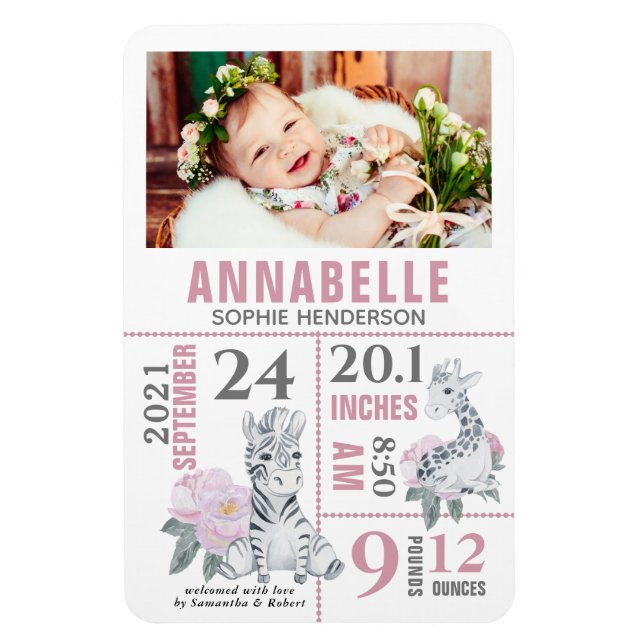 Íman Anúncio de Nascimento da Menina Moderna (Vertical)