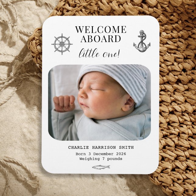 Íman Anúncio de Nascimento de Bebê com Tema Náutico (Nautical themed Baby Birth Announcement Magnet)