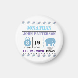 Íman Anúncio de Nascimento de Elefante Bebê Azul Fofo