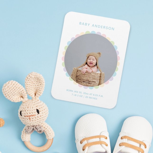 Íman Anúncio de nascimento de Foto do Bebê da Flor Whim (Criador carregado)