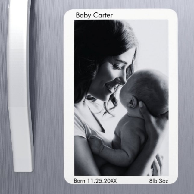 Íman Anúncio de nascimento de gravidez - Imagem fotográ (Pregnancy Birth Announcement - Custom Photo Fridge Magnet)