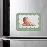Íman Anúncio de Nascimento de Quadro Escalonado Moderno<br><div class="desc">Íman de anúncio de nascimento moderno com a foto do seu bebê aninhada dentro de uma imagem verde de sábio com escala. Personalize o ímã de anúncio de nascimento verde de sábio adicionando o nome do seu bebê e informações adicionais em letras brancas.</div>