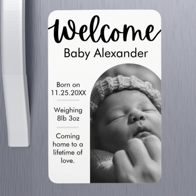 Íman Anúncio de Nascimento do Bebê - Imagem Fotográfica (Pregnancy Birth Announcement - Custom Photo Fridge Magnet)