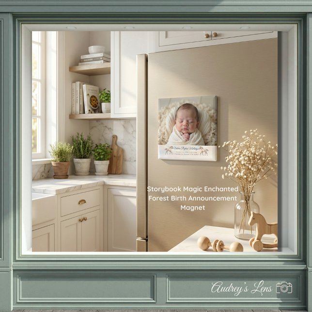Íman Anúncio de Nascimento Floresta Encantada da Magia  (Storybook Magic Enchanted Forest Birth Announcement Magnet)