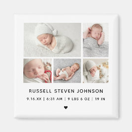 Íman Anúncio de Nascimento Moderno com 5 Fotos em Grade