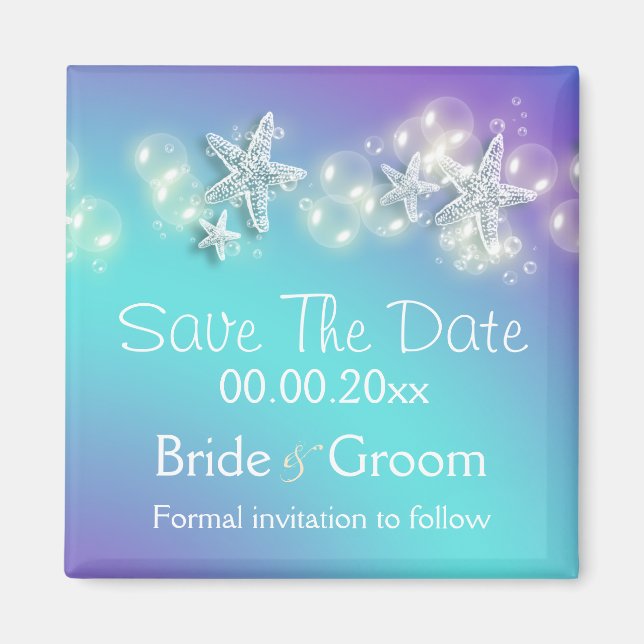 Íman Anúncio de peixe-estrela azul-roxa da praia (Frente)