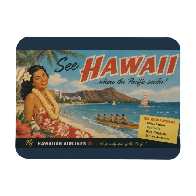 Íman Anúncio de Viagem Havaiano em Estilo Vintage (Horizontal)