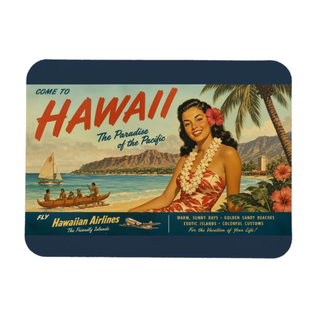 Íman Anúncio de Viagem Havaiano em Estilo Vintage (Horizontal)