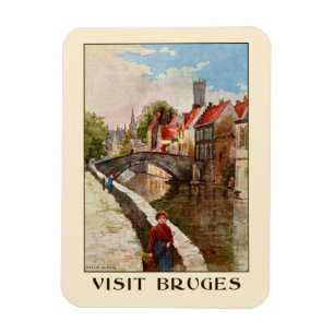 Íman Anúncio retro do viagem de Bruges do estilo do