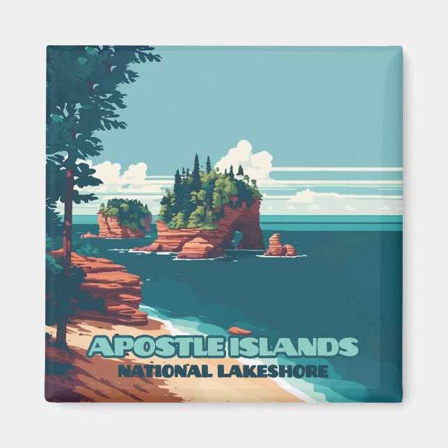Íman Apostle Islands National Lakeshore Wisconsin Retro (Frente)