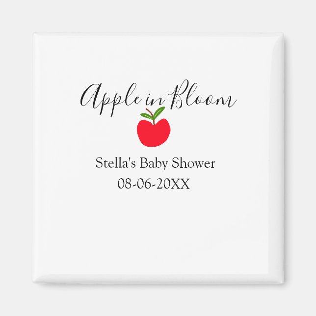Íman Apple in bloom baby shower red apple name date  (Frente)