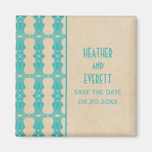 Íman Aqua Art Deco Border Imã salve a data