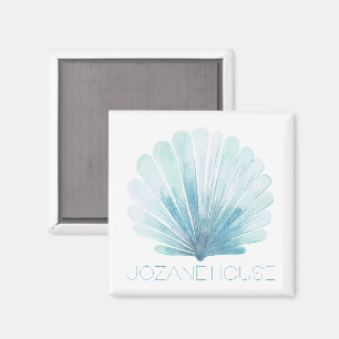 Íman Aqua Blue e White Coastal Seashell Personalizado